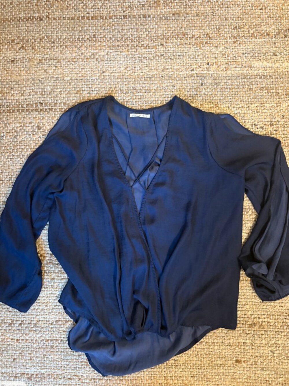 Navy Low-V Flowy Top